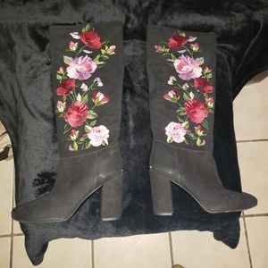Kate Spade Greenfield Embroidered Black Tall Boots